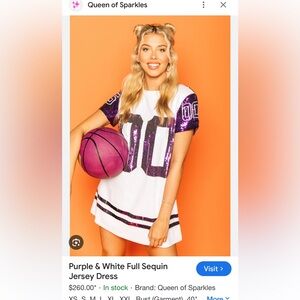 Queen of Sparkles XS Jersey dress purple white gold sequins